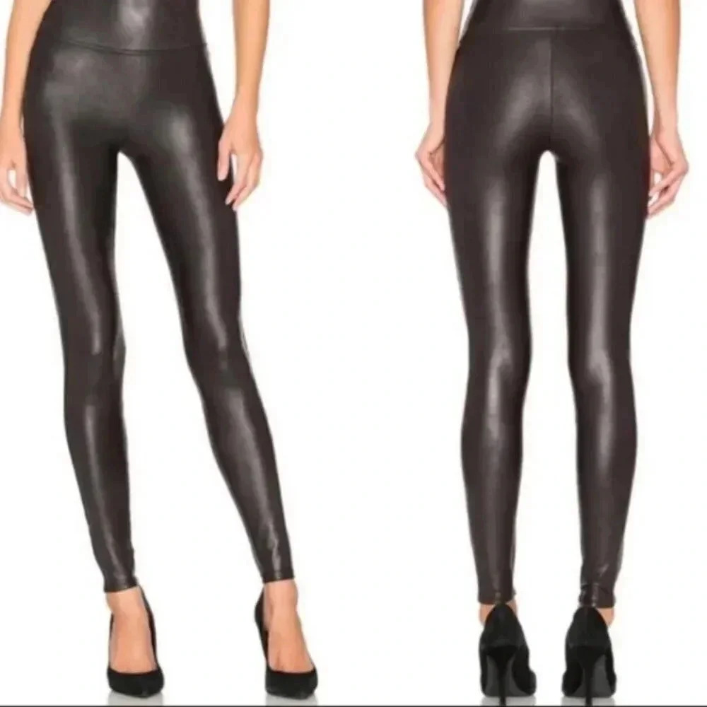 Spanx Black Faux Leather Leggings Full Length Size Large